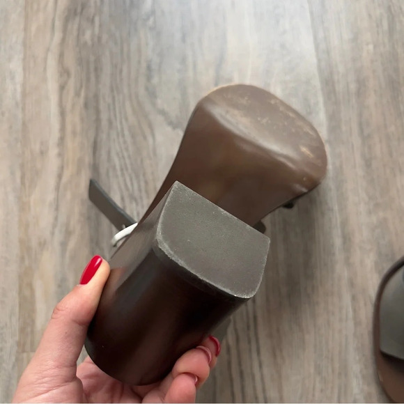 Boemos Italy Sandals Block Heel Dark Gray Leather Square Toe 7.5 38 - Picture 6 of 9